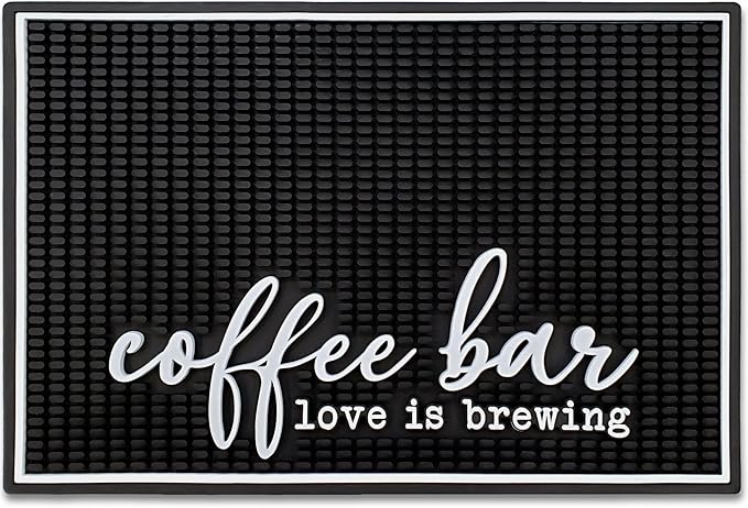 New Mungo Coffee Bar Mat – “Love Is Brewing” – Spill-Proof PVC Coffee Station Mat, Non-Slip Countertop Protector 18"x12"