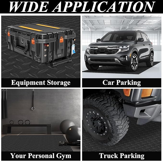 4 x 6 FT Garage Floor Mat, 1.5mm Thick Diamond Plate PVC Garage Flooring, Waterproof Trailer Mat Floor Protection for Home, Gym, Garage, and Vehicles - Black