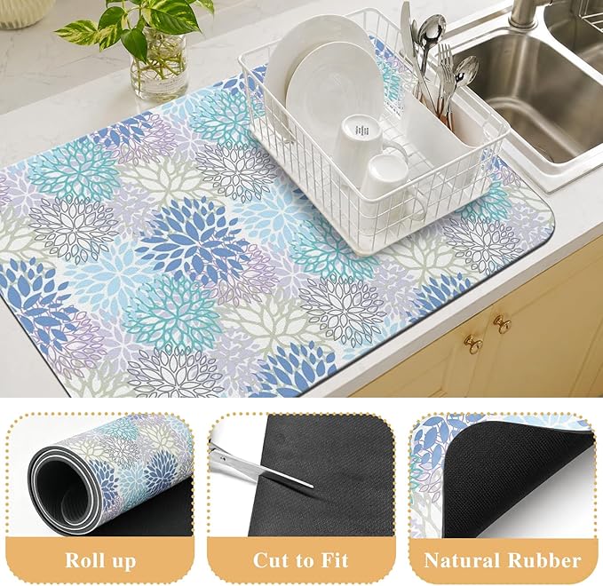 Kitchen Countertop Dish Drying Mat,Super Absorbent Coffee Bar Mat for Maker Espresso Machine, Anti-Slip Accessories for Kitchen Countertops 24x18 Inch