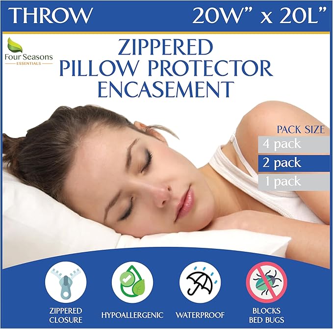 Throw Pillow Covers (Set of 2) - Square 20x20 - Pillow Protectors Waterproof Hypoallergenic Dust Proof Zippered Encasement
