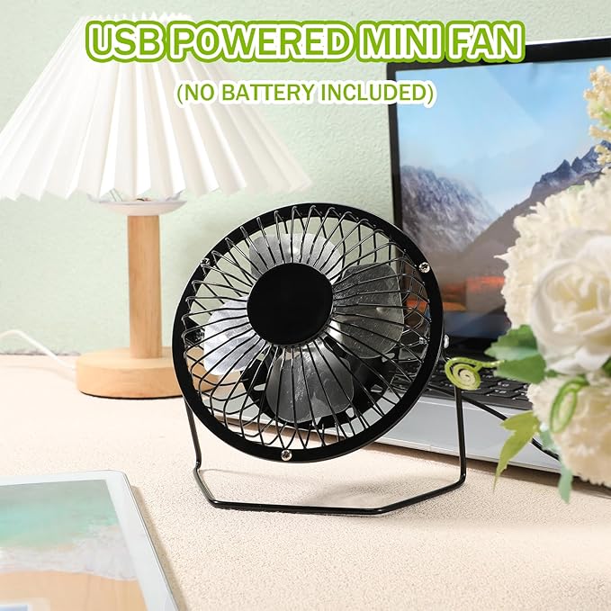 Glooglitter 8 Pcs USB Desk Fan Powerful Quiet 360° Adjustable Rotation Personal Metal Mini Desk Fan Bulk Summer Small Desks Fans for Home Office Bedroom Table Airflow Cooling, USB Powered Only(Black)