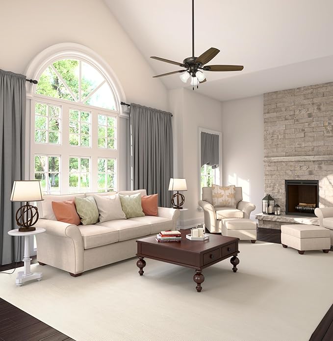 Hunter 52 inch Indoor Ceiling Fan with LED Lights - Bronze Ceiling Fan with Pull Chain, For Bedroom or Living Room, Standard Mount, No Remote, 5 Blades, Includes Bulbs - Builder Plus 53238, New Bronze