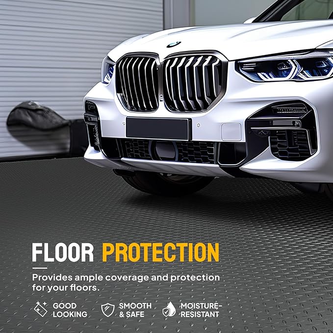 TUFFIOM 4x8 FT Garage Floor Mat, Thickened Diamond Plate PVC Garage Mats Flooring Roll for Under Car, Garage Parking Mats for SUVs, Golf Cart, Sports Car