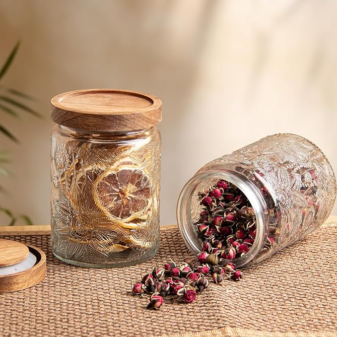 24Oz/3Pcs Glass Jar with Lid,Decorative Jar,Cute jar,Glass Canister,Vintage Glass Storage Jar for Sugar, Coffee, Tea, Spice, Flour, Candy Cookie, Pasta, Cereal