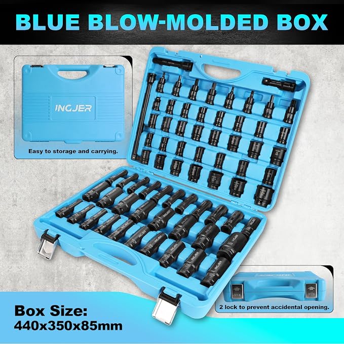 1/2" Drive Impact Socket Set, 70 Piece SAE 3/8" to 1-1/4" and Metric 10-24mm, 6 Point Cr-MO Alloy Steel for Auto Repair, Easy-to-Read Size Markings, Rugged Construction, Storage Case
