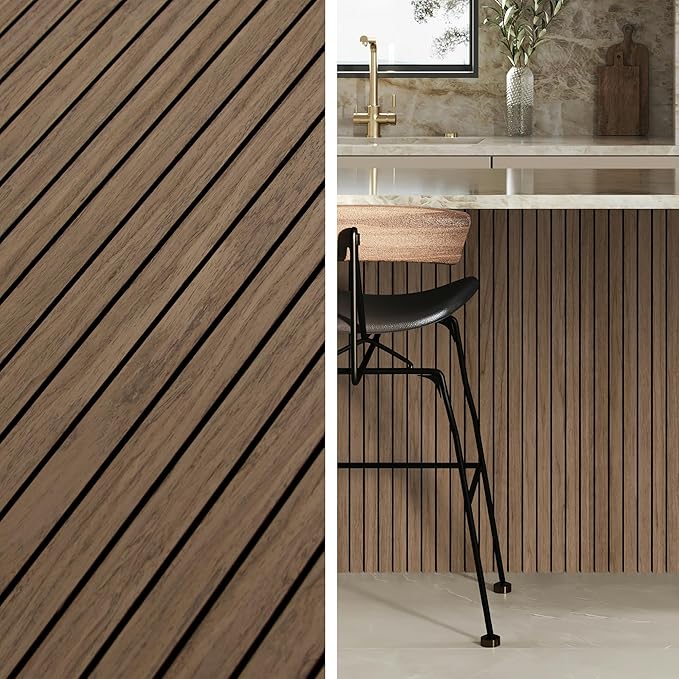 4-Piece Wood Slat Wall Panel for Interior Wall Decor Noise Cancelling 47.2" x 23.6" Peel and Stick Acoustic Decorative 3D Sound Absorbing Wall Paneling, Walnut