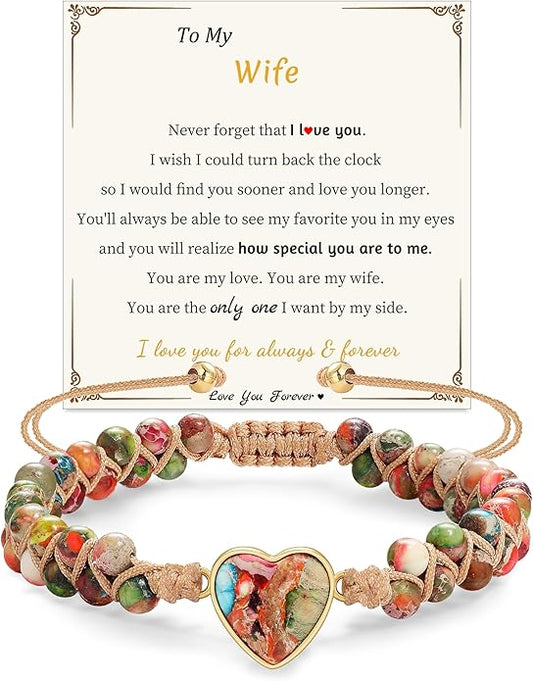 Mothers Day Gifts for Daughter Granddaughter, To My Mom Grandma Wife Girlfriend Sister Jasper Heart Bracelets Birthday Anniversary Christmas Stocking Stuffers Valentines Day Jewelry