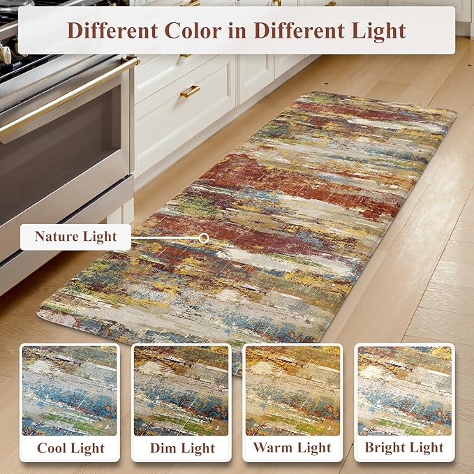 Collive Anti Fatigue Mats for Kitchen Floor, Abstract Cushioned Non Slip Kitchens Rugs Sets of 2 Waterproof, Red Comfort Foam Standing Mat for Sink, Laundry, Home Office, 17"x47"+17"x29"