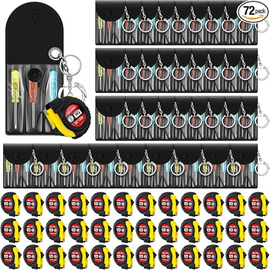 Jutom 72 Pcs Mini Tape Measure Keychain Bulk Mini Screwdriver Keychain Set Adult Tool Party Prize for Father's Men Gifts