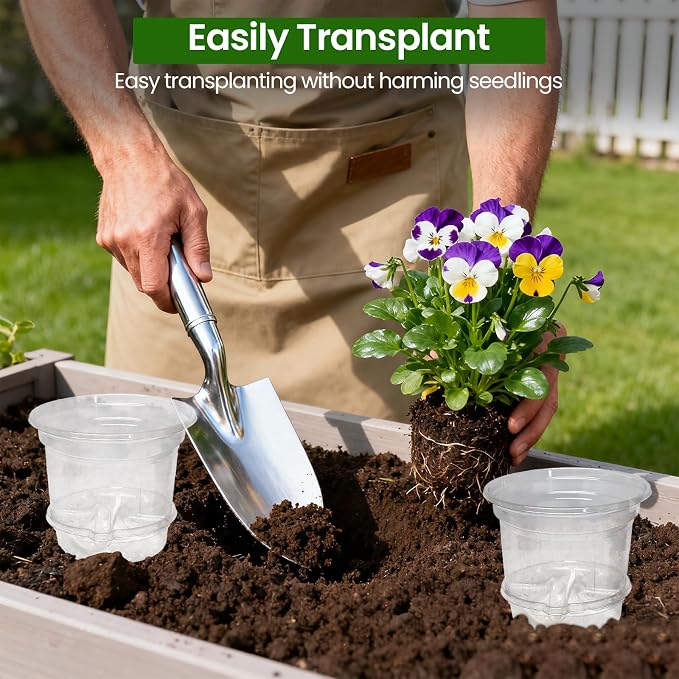MIXC 12 Pack 5 Inch Self Watering Pots for Indoor Plants with Wicking Rope | Clear Plastic, With Drainage Holes & Deep Reservoirs, Root and Water-Level Visibility, Up to 7-Day Water Supply, Reusable