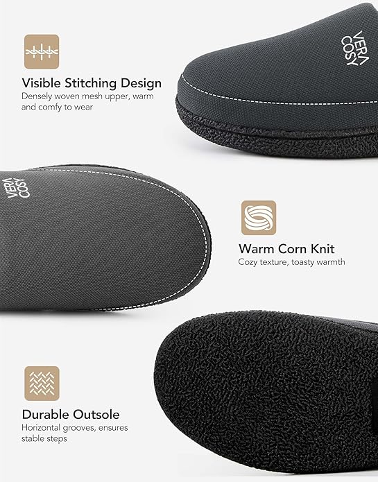 VeraCosy Men's Moccasin Slippers Comfy Soft Durable Slip-on Indoor Memory Foam House Shoes
