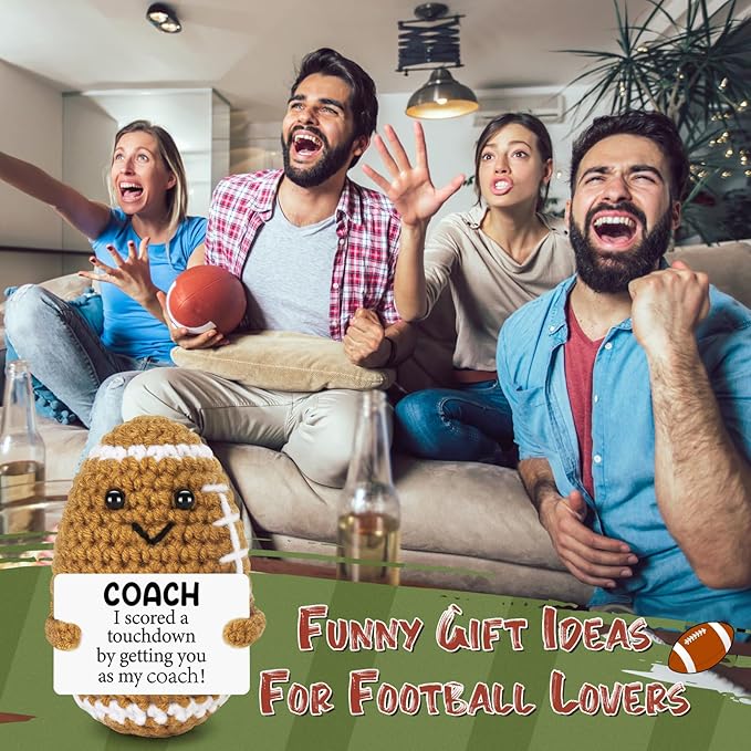 BiuNiuring Funny Handmade Crochet Football Doll Coach Gift – Unique Appreciation & Thank You Gift for Coach, Desk Decoration for Sports Enthusiasts and Football Lovers