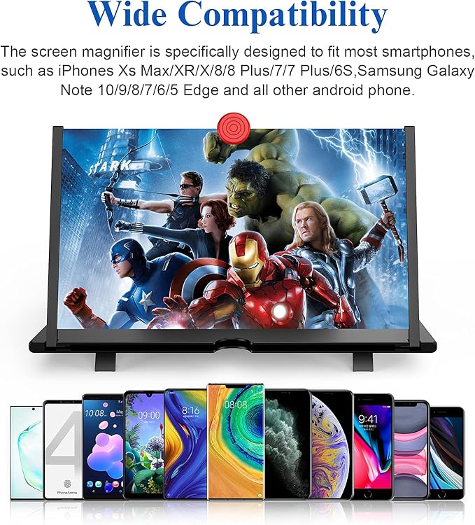 14" Screen Magnifier,3D HD Mobile Phone Magnifier Projector Screen Enlarger for Movies, Videos, and Gaming,Foldable Cell Phone Stand with Screen Amplifier,Gifts for Mom Dad(Black, 14inch)
