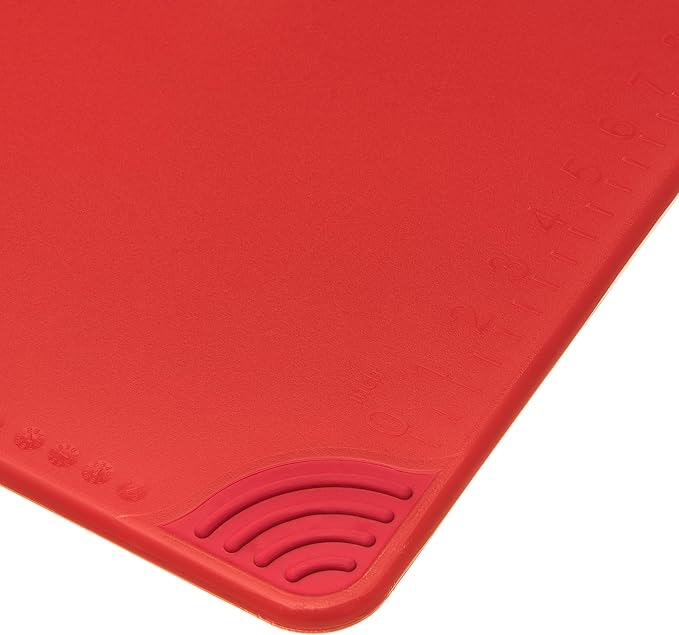 San Jamar Saf-T-Grip Cutting Board with Molded-in Ruler, Plastic Chopping Board for Kitchen, 18" x 24" x 0.5", 6 Count, Red