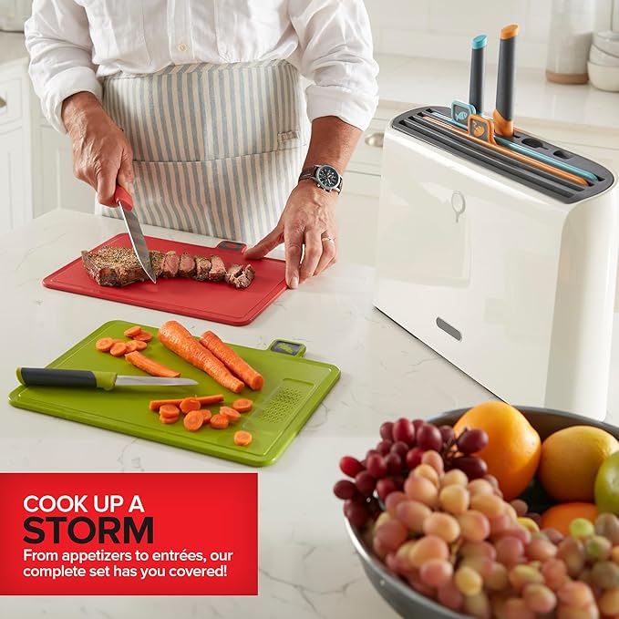 Modern Innovations Smart Cutting Boards and Knife Set, Self Cleaning Cutting Board & Knives Holder, Color Coded Cutting Board Set With Knives, All-In-One Cleaning Knife and Cutting Board Set 3 Pack