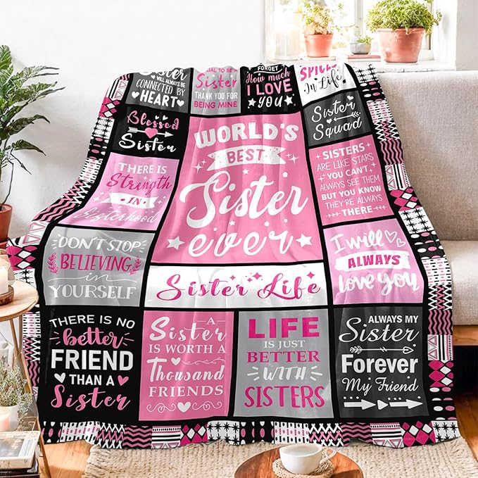 Sisters Mothers Day Birthday Gifts - World's Best Sister Ever Gifts from Sister - Christmas Valentines Day Birthday Graduation Present for Sis Adult - Sisters Life Blanket 50"x60"