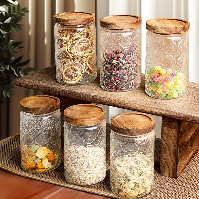32Oz/3Pcs Glass Jar with Lid, Candy jar, Cute jar, Vintage Glass Storage Jar for Sugar, Coffee, Tea, Spice, Flour, Candy Cookie, Pasta, Cereal