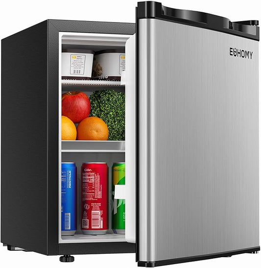 EUHOMY 1.7 Cu.Ft Mini Fridge, Reversible Single Door Compact Refrigerator, Adjustable Thermostat, Energy Saving, Mini Fridge for Bedroom, Office, Dorm, Silver