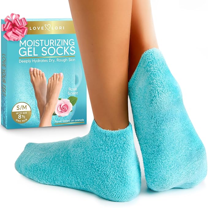 Moisturizing Socks (Up to Size 8.5) - Mothers Day Gifts for Mom - Infused with Vitamin E & JoJoba Oil - Gel Silicone Aloe Foot Care Socks - Spa Self Care Gifts for Women
