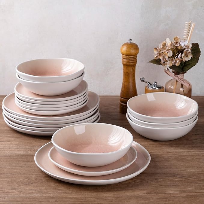 AmorArc Ceramic Dinnerware Sets,Handmade Reactive Glaze Stoneware Plates and Bowls Sets,Highly Scratch Resistant | Dishwasher & Microwave Safe Dishes Set,Service for 4 (12pc)