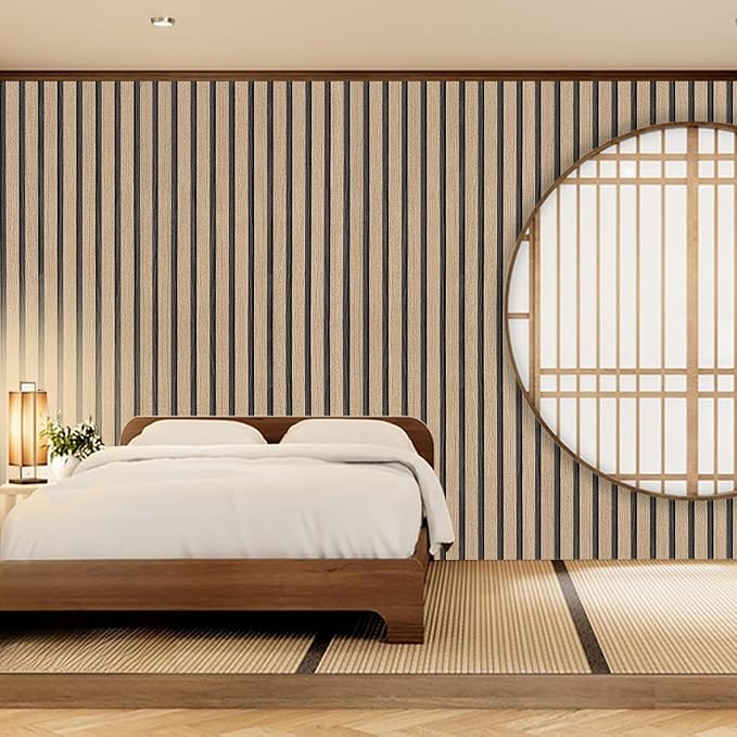Brown Wood Slat Peel and Stick Wallpaper - 17.5"x300" Textured Faux Wood Self-Adhesive, Waterproof Removable Wall Panel for Bedroom, Kitchen, Accent Wall - Easy Install