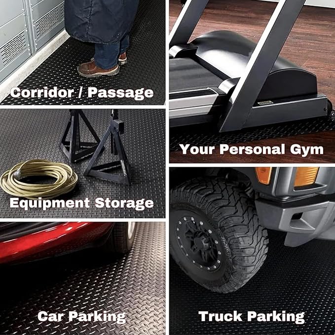 3mm Diamond-Plate Rubber Flooring Roll - Easy to Cut Waterproof Anti-Slip Mat, Heavy Duty Floor Protection for Garage, Gym, Stable, Basement, Kennel, 4' x 6'
