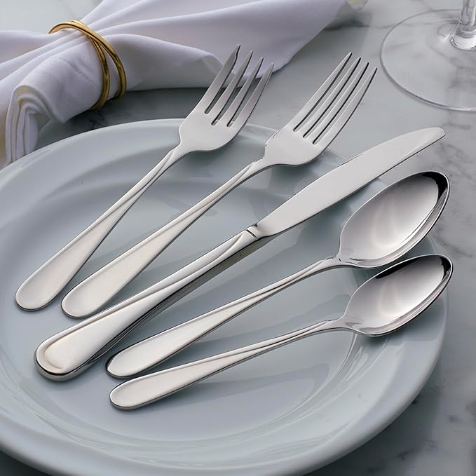 Oneida Silverware Set For 4, Flight 20-Piece Everyday Flatware Set, Service For 4, 18/0 Stainless Steel, Swirl, Mirror Finish, Dishwasher Safe, Knives Spoons and Forks Set, Dining (Silver, 20 Pieces)