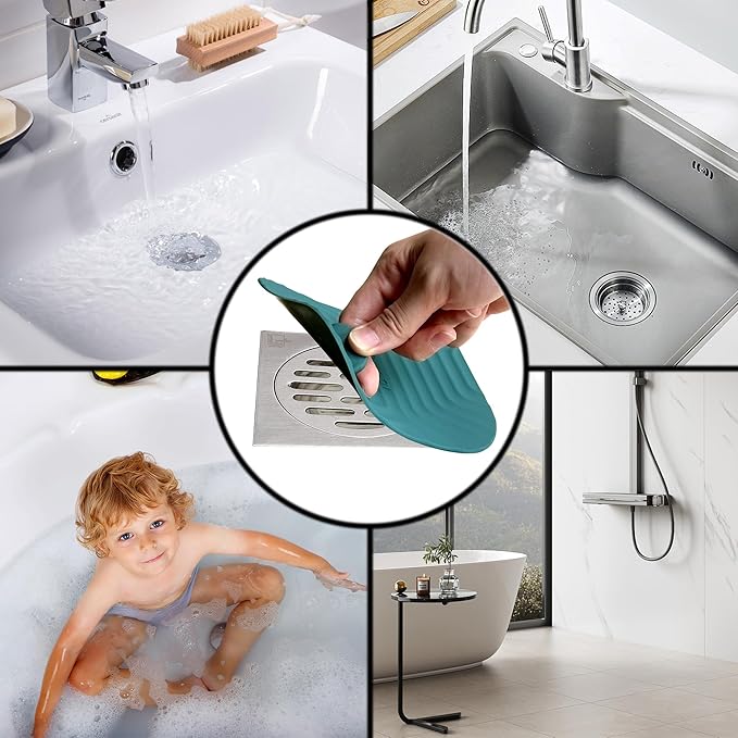 Shower Drain Cover Tub Stopper,2 Pieces Sewer Anti-Odor Mat Deodorizing Drain Plugs for Kitchen,Bathroom and Laundry(5.9x5.9 inch) Blackish Green