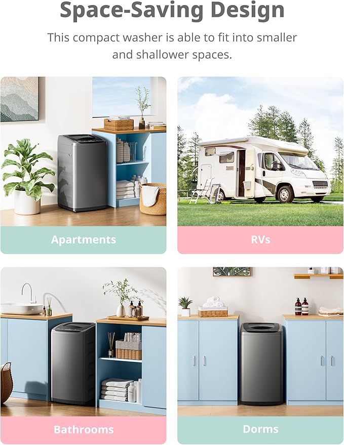 COMFEE' Portable Washing Machine, 0.9 cu.ft Compact Washer With LED Display, 5 Wash Cycles, 2 Built-in Rollers, Space Saving Full-Automatic Washer