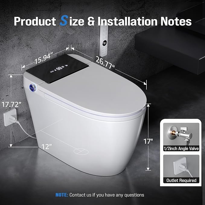 Smart Toilet with Bidet Built In, Heated Seat & Dual Auto Flush, Foot Sensor, Tankless Modern Elongated Electric Toilet with Warm Water Wash, Air Dryer, LED Display & 1000g MaP Flush, 1.28 GPF