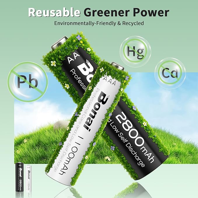 Bonai Rechargeable AA and AAA Batteries with Charger, 8 x 2800mAh AA & 8 x 1100mAh AAA & 16 Bay Advanced Individual Fast Battery Charge with American AC Plug