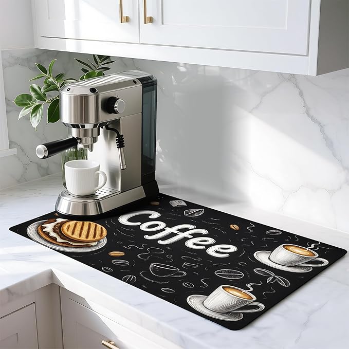 Coffee Mat 17"x32" - Extra Large Absorbent Non Slip Dish Drying Mat,Coffee Bar Accessories,Kitchen Counter Protector for Coffeemaker, Sink, Dining Decor