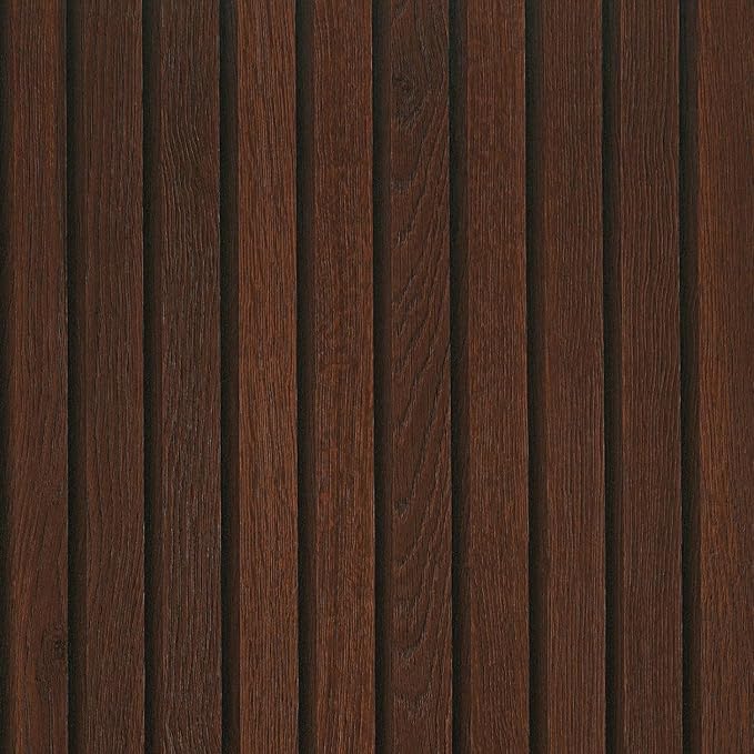 FunStick 36"x200" Dark Brown Slats Wood Peel and Stick Wallpaper Faux 3D Walnut Wood Slats Wall Paper Decor for Bedroom Bathroom Living Room Walls Shelves Removable Wood Grain Contact Paper Waterproof