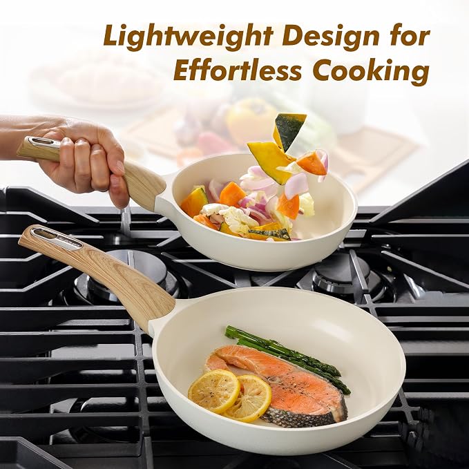 SENSARTE 9.5inch Ceramic Nonstick Frying Pan Skillet with Lid, White | Non Stick Omelet Pans, Non-toxic Healthy Kitchen Cooking Chefs Pan, PFOA/PFAS/PTFE Free, Induction Compatible