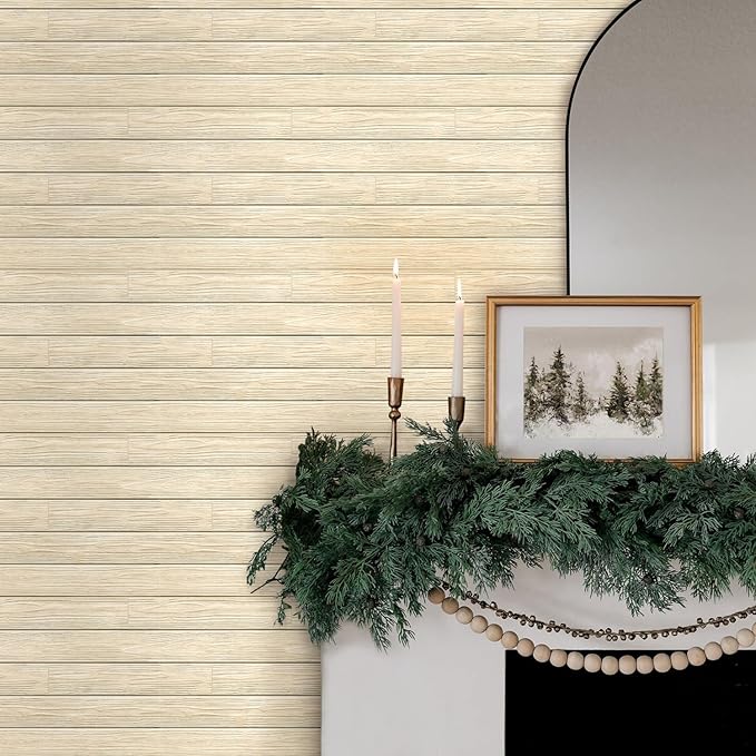 COMSTICKC Peel and Stick Faux Wood Wall Sticker Wall Panels, 10 Pcs of 12" x 12", Ultra-Light Thin PVC 3D Fake Wood Shiplap Self-Adhesive Wall Covering Wallpaper for Interior Farmhouse Decor, Yellow