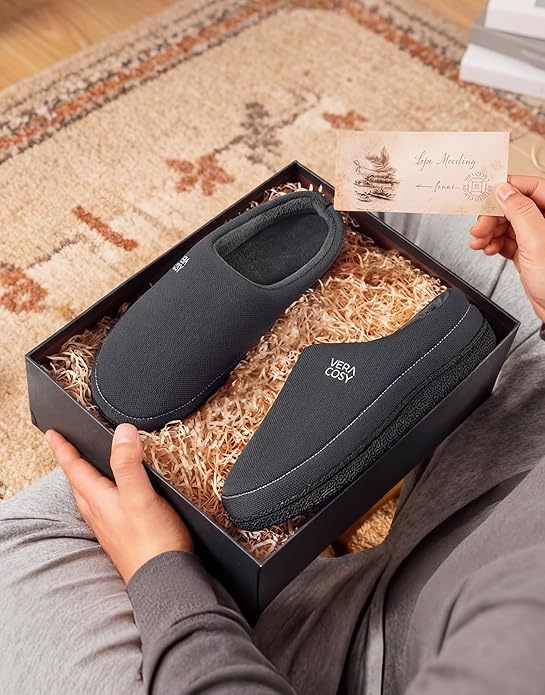 VeraCosy Men's Moccasin Slippers Comfy Soft Durable Slip-on Indoor Memory Foam House Shoes
