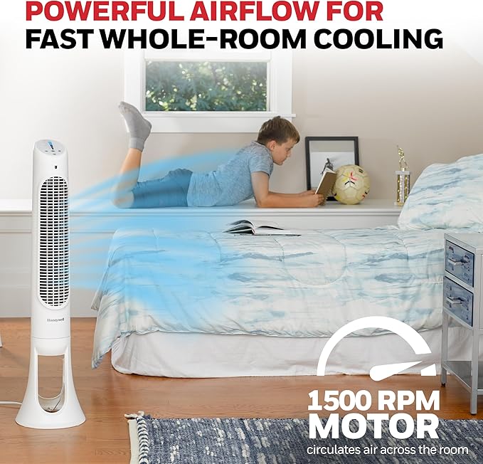Honeywell QuietSet Whole Room Oscillating Tower Fan with Remote, White, HYF260