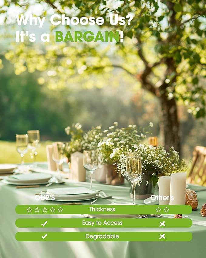 Pureegg Plastic Table Cloth Disposable 20 Pack, 54 x 108 Inch Table Cloths, Easter Party, Decorative Tablecloths, Rectangle, Light, Pastel Plastic Cover, Leakproof & Sturdy, Sage Green