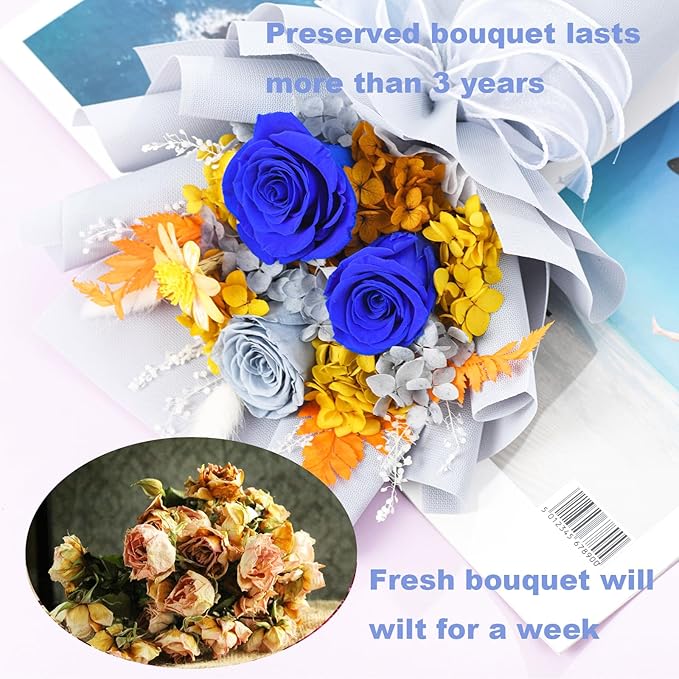 lovenfold Flowers for Delivery Prime,Preserved Flowers Bouquets,Blue Rose Bouquets That Last 1-3 Years,Birthday Flowers Gifts for Women Mom Grandma Wife Friends
