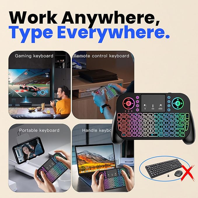 Mini Keyboard with Touchpad-2.4GHz & Bluetooth Dual-Mode,7-Color Backlight, Multimedia Hotkeys, Rechargeable, for Android TV Box, Smart TV, Projector, PS3, PC, Tablet, Windows/iOS/Android