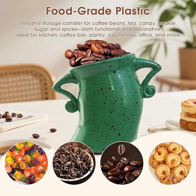 Canister with Attitude, 27OZ Plastic Coffee Canister with Lid, Cookie Jar, Cute Airtight Food Storage Container, Pantry Jar for Loose Tea Sugar Spice, Snack, Coffee Bar Decor (Green)