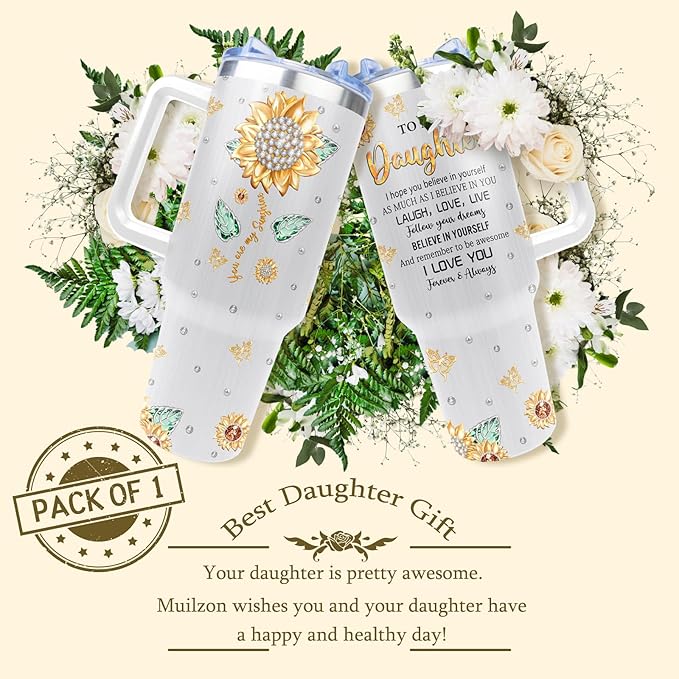 Muilzon Daughter Gifts from Mom/Dad Tumblers 40oz - Gifts for Daughter from Mother/Father Coffee Mug - Christmas Mothers Day Birthday Graduation Gift Ideas for Adult Daughters Cup with Handle