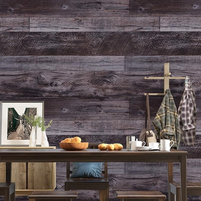 WENMER 17.71" x 118" Grey Wood Peel and Stick Shiplap Self-Adhesive Wallpaper Planks for Countertop, Cabinet, Shelf, Wall, Door
