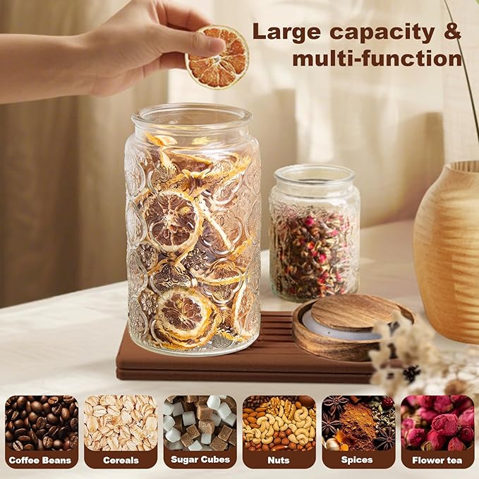 32Oz/3Pcs Glass Jar with Lid, Candy jar, Cute jar, Vintage Glass Storage Jar for Sugar, Coffee, Tea, Spice, Flour, Candy Cookie, Pasta, Cereal