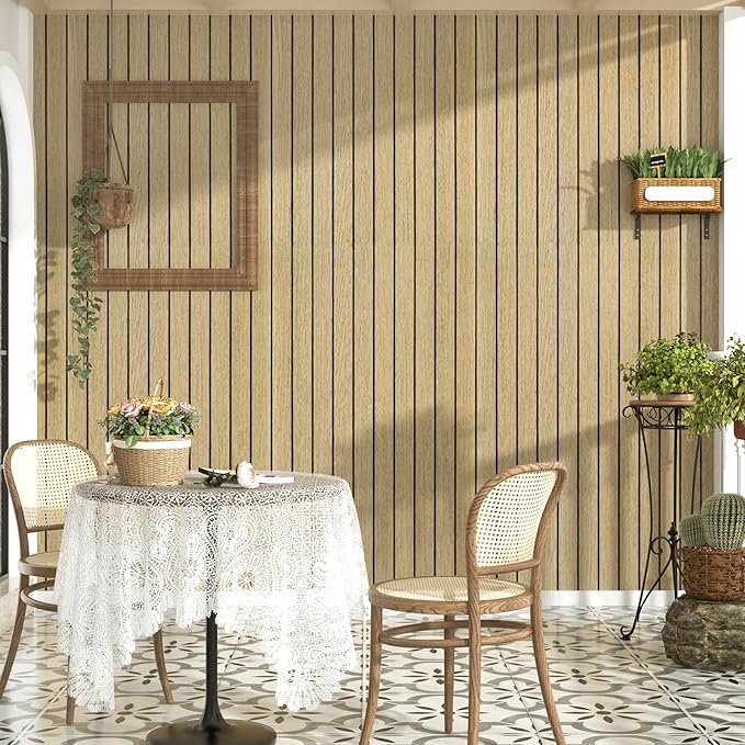 Wallercity 3D Wood Brown Wall Panels Peel and Stick Faux Wood Slat Decorative Wall Panels for Ceiling Self Adhesive Woodgrain Soundproof Foam Walls Paneling for Bedroom Counter Door Decor 11.7"x118"