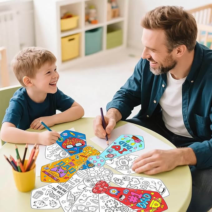 Father's Day Crafts Kits for Kids - 24Pcs Happy Father's Day Bulk Tie Coloring Crafts Best Dad Ever Color Your Own Hanging Tie Ornaments for School Home DIY Art Activities Holiday Party Favor Supplies