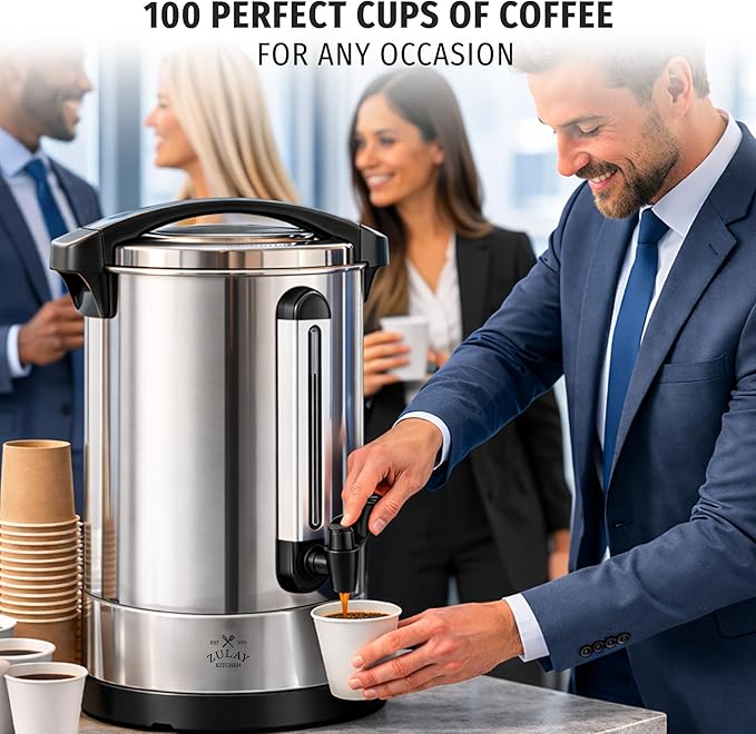 Zulay Commercial Grade 100 Cup Coffee Maker Hot Water Urn - Large Percolator Pot Dispenser With Double-Wall Stainless Steel, Quick Brew, Stays Hot for Tea & Beverage at Events & Catering - Silver