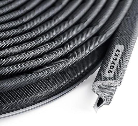 BBTO Weather Stripping Door Seal Exterior Weather Strip for Window V-Shaped Foam Kerf Garage Door Gap Blocker Soundproof Home Improvement Easy to Install(90 Feet,Black)