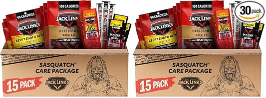 Jack Link's Beef Jerky Variety Pack Gift Basket Assorted Jerky, Steaks, and Meat Sticks - Ready to Eat Protein Snacks - Made with 100% Real Beef - Valentine's Day Gift for Him, 15 Count (Pack of 2)