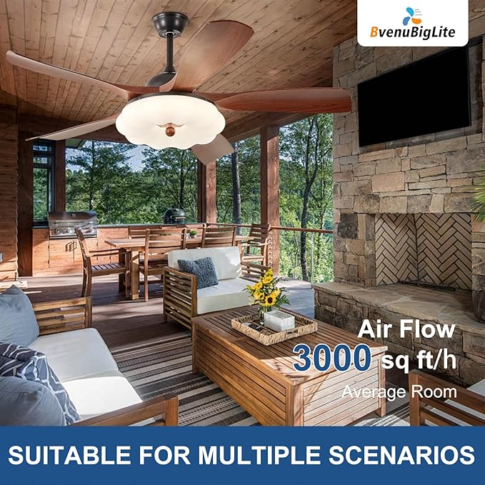 Ceiling Fans with Lights and Remote: 46-Inch Ceiling Fan 5 Blades Cloud Low Profile Outdoor - Walnut Ceiling Fans with Remote Control Quiet Reversible DC Motor for Living Room